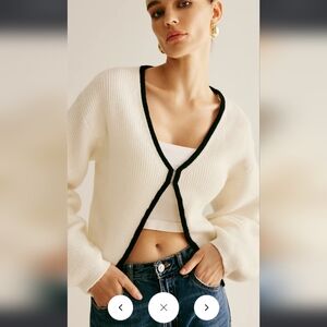 Oversized Clasp Close Cream Cardigan with Contrast Black Trim